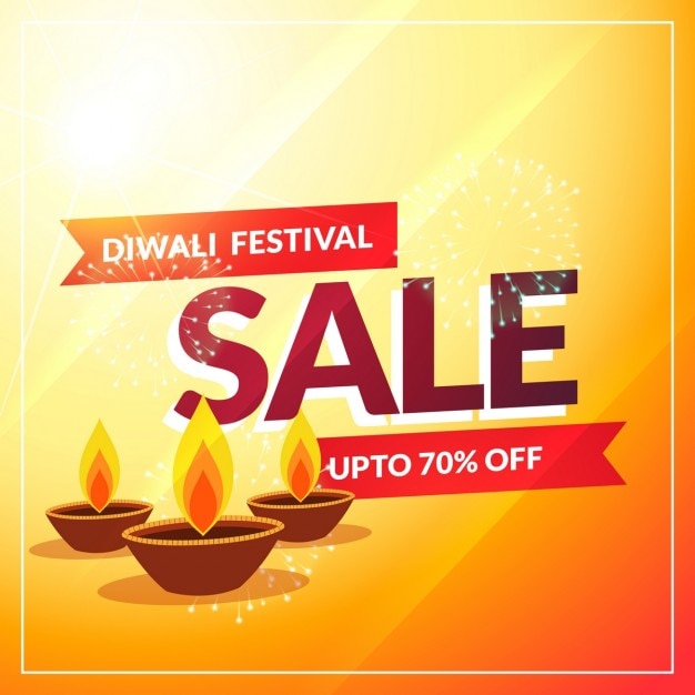 Yellow discount voucher with three candles for\
diwali