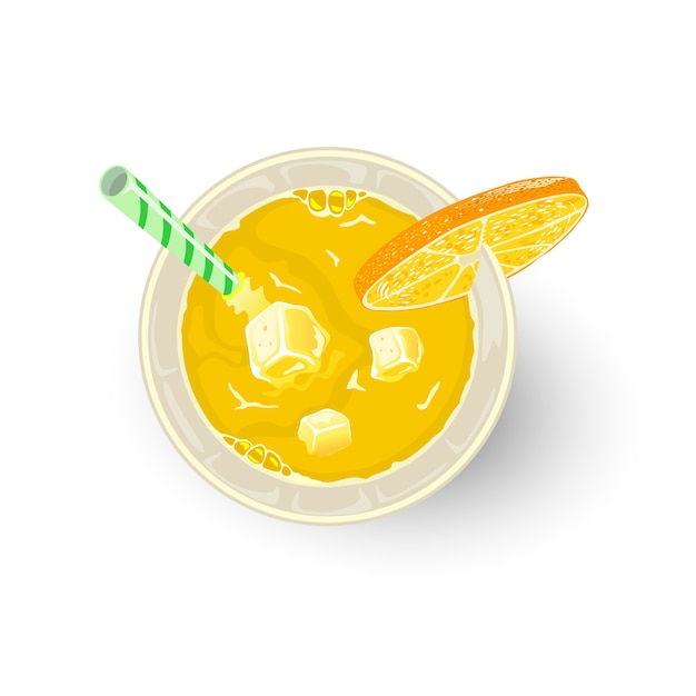 Premium Vector Yellow Drink From Citrus Fruits And Other Ingredients In Glass With Straw Slice Of Orange Or Lemon Aperitif Alcoholic Cocktail Paradise Screwdriver Tequila Sunrise Mimosa Mocktail Top View