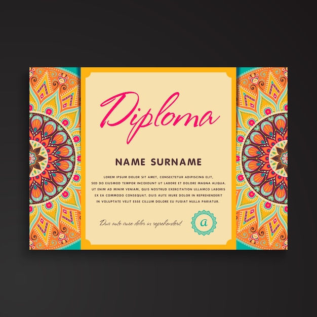 Yellow ethnic certificate template