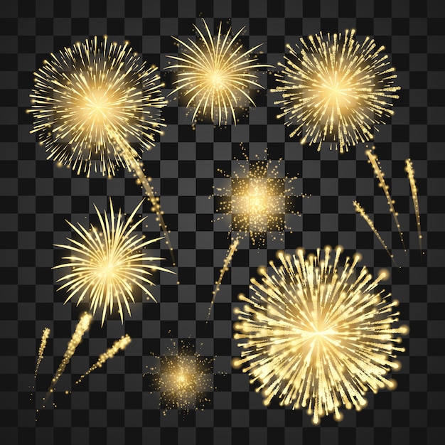 Premium Vector | Yellow festival fireworks. colorful carnival fireworks ...