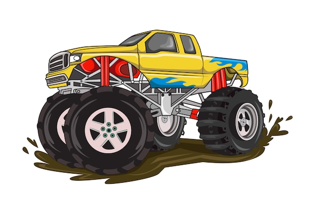 Premium Vector | Yellow fire large monster truck vector