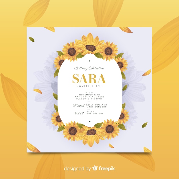 Download Yellow floral birthday invitation template Vector | Free ...