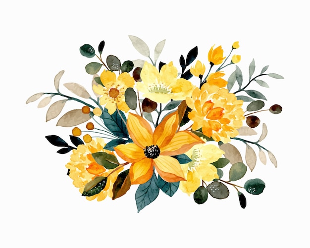 Download Premium Vector | Yellow floral watercolor bouquet