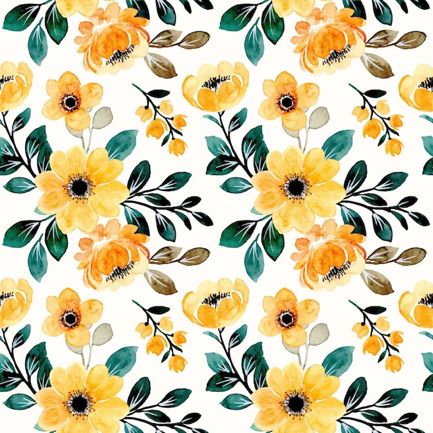 Premium Vector Yellow Floral Watercolor Seamless Pattern