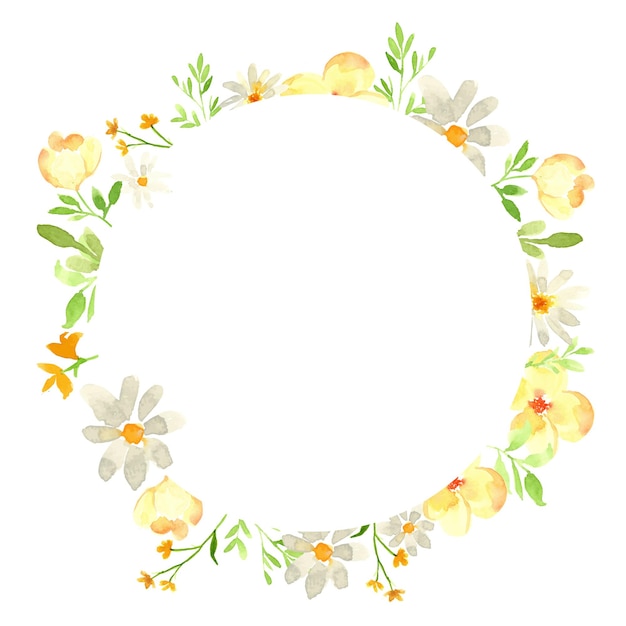 Premium Vector | Yellow flower and white daisy floral circle frame ...