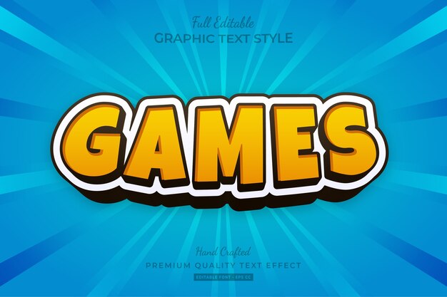 Premium Vector | Yellow games cartoon editable text effect font style