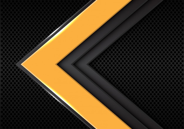 Yellow grey arrow direction on dark blank space background. Premium Vector