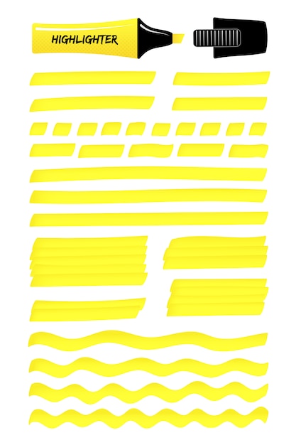 黄色の手描きのハイライトライン レイヤードボックス プレミアムベクター