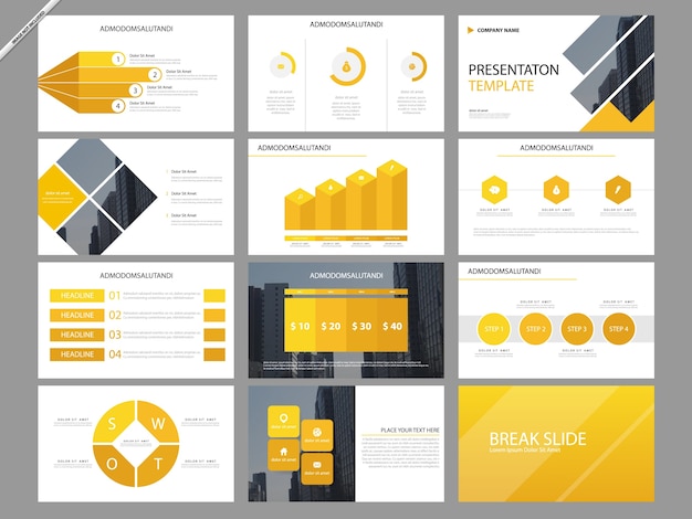 Yellow infographic presentation templates Vector | Premium Download