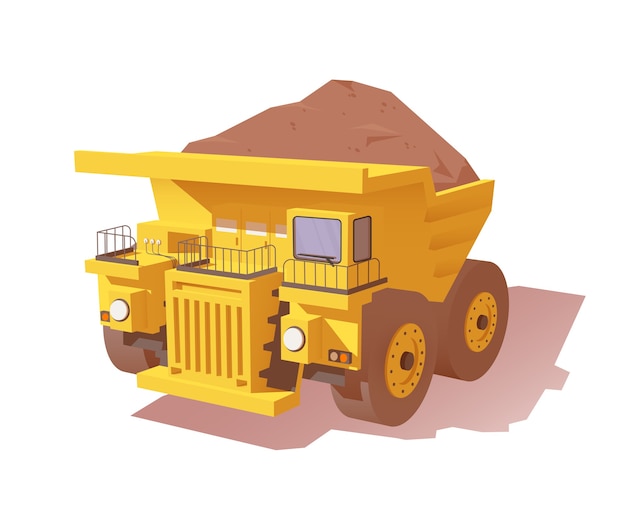 鉱石や土を積んだ黄色い鉱山のダンプトラック プレミアムベクター
