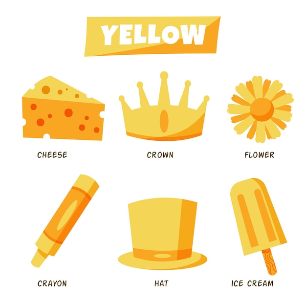Download Free Vector Yellow Objects And Vocabulary Set In English