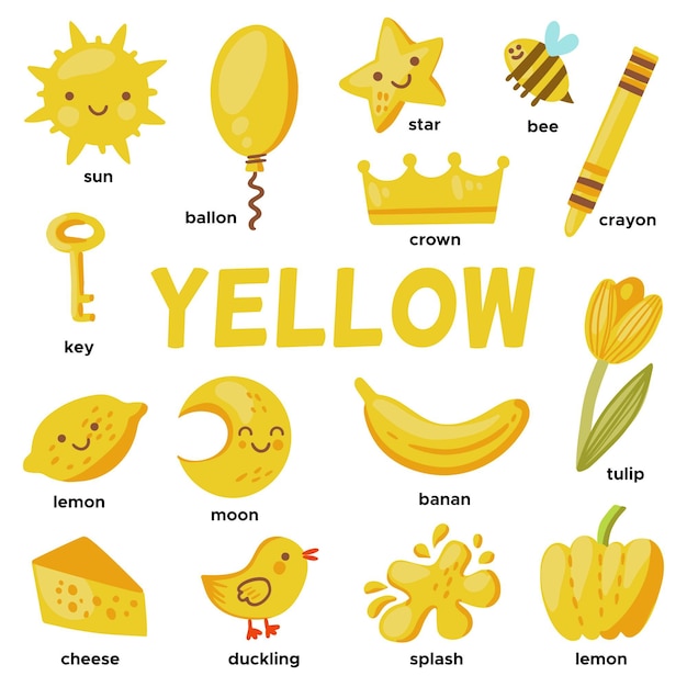 Free Vector | Yellow objects and vocabulary words