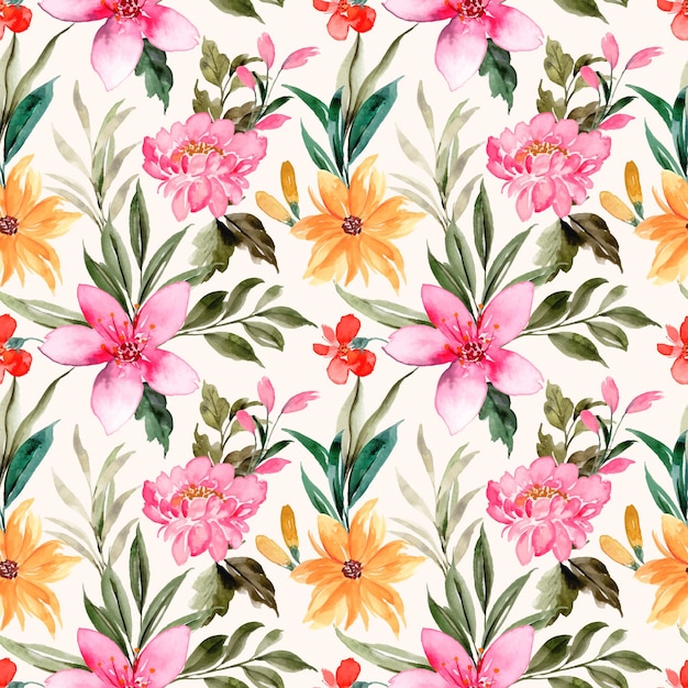 Premium Vector Yellow Pink Flower Watercolor Seamless Pattern