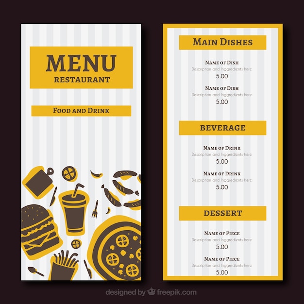 Free Vector | Yellow restaurant menu with stripes