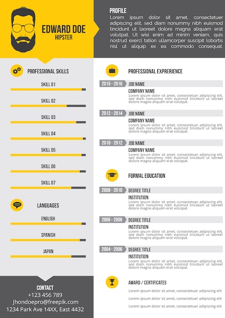 yellow resume template vector