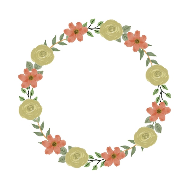 Premium Vector | Yellow roses and orange flowers wreath for greeting ...