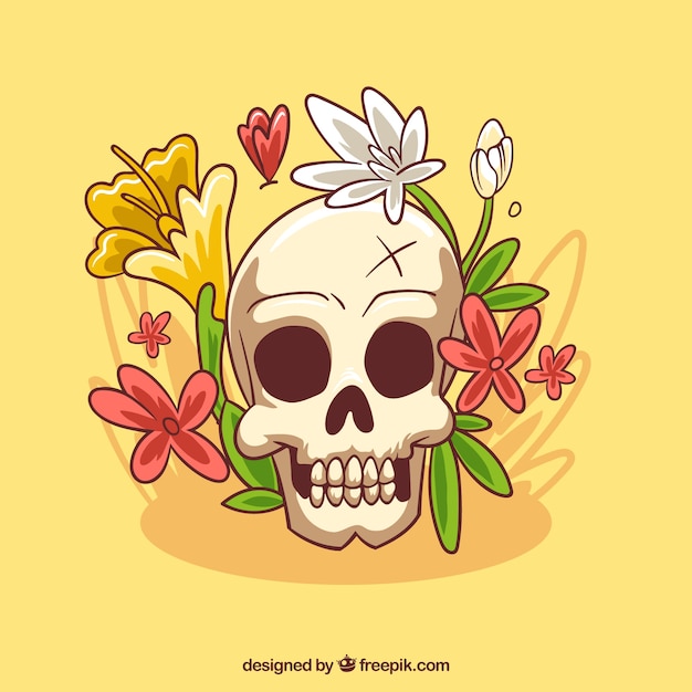 Yellow skull background with flowers