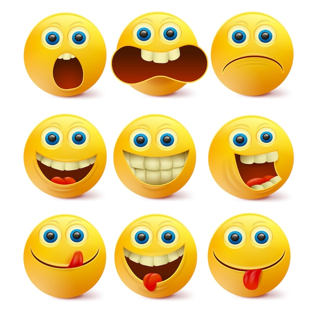 Yellow smiley faces. emoji characters template Premium Vector