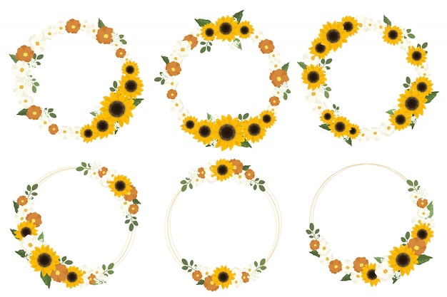 Download Yellow sunflower wreath with golden round frame for spring ...