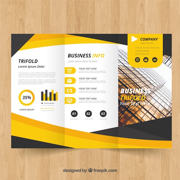 Download Free Vector Yellow Trifold Brochure PSD Mockup Templates