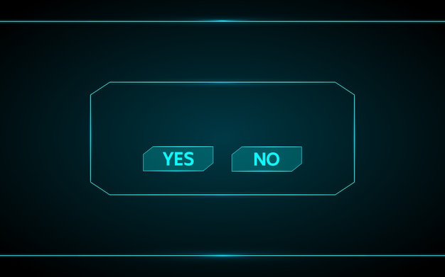 はい いいえ テクノロジーの未来的なインターフェースのhudの背景にあるゲームボタン プレミアムベクター