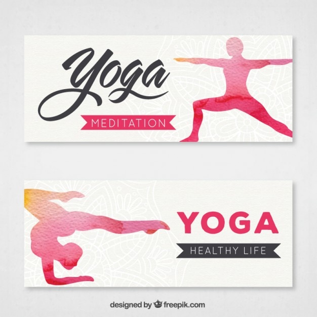 Yoga banners with pink silhouettes