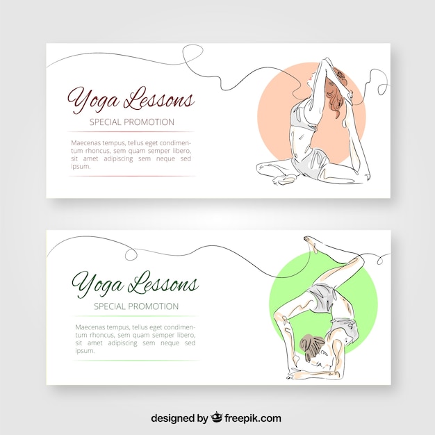 Yoga classes banners with beautiful\
sketches