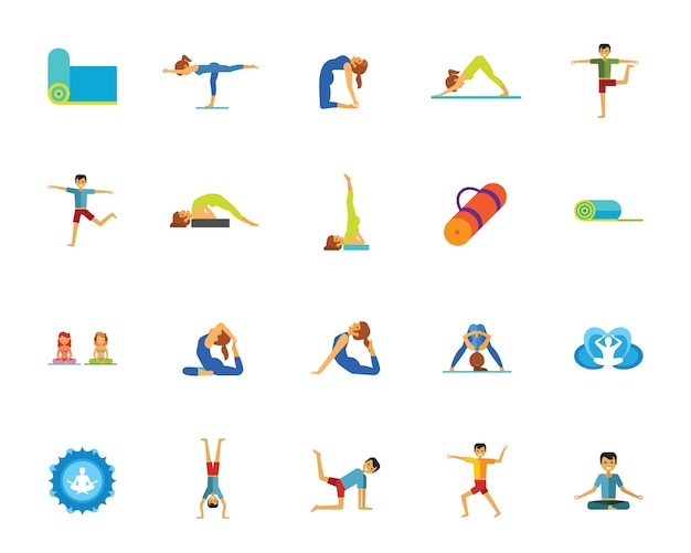 Download Yoga and fitness icon set Vector | Free Download