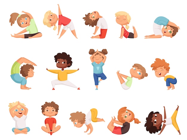 Premium Vector | Yoga kids. children making exercises in different ...