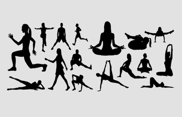 Download Yoga and meditation sport activity silhouette Vector ...