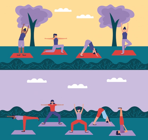 Yoga outdoor in flat style | Free Vector