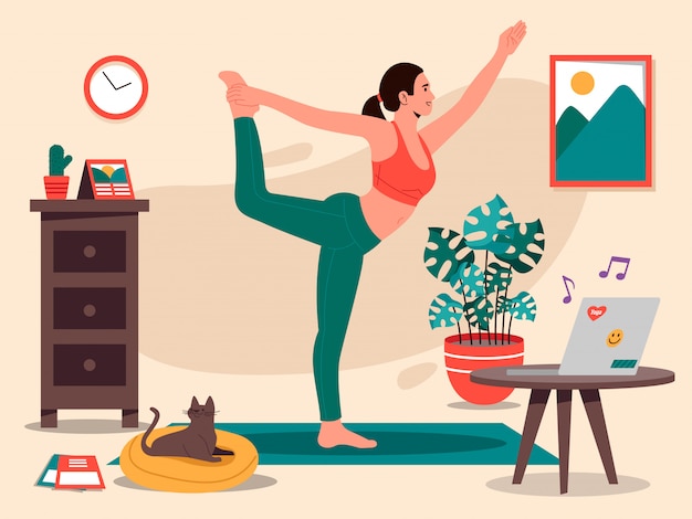 Premium Vector | Yoga pose at home illustration