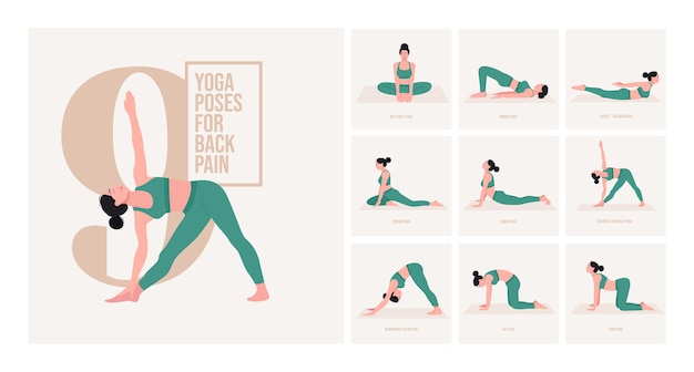 Premium Vector | Yoga poses for back pain young woman practicing yoga poses