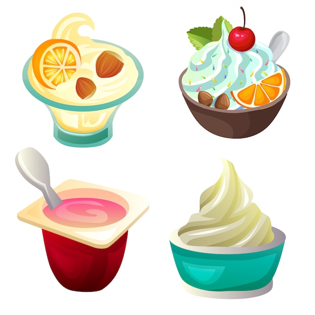 Premium Vector Yogurt Set Collection Icon