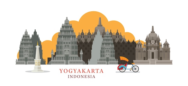 Premium Vector | Yogyakarta indonesia skyline landmarks