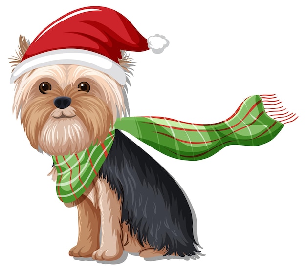 Premium Vector | Yorkshire terrier dog wearing christmas hat cartoon ...