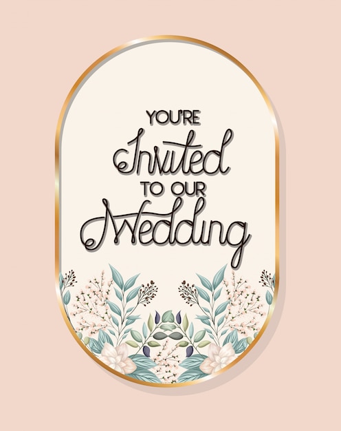 Premium Vector You Are Invited To Our Wedding Text In Gold Frame With