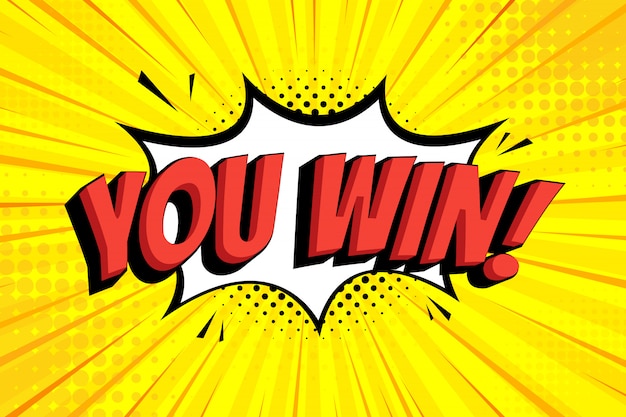 You win lettering pop art text banner. | Premium Vector