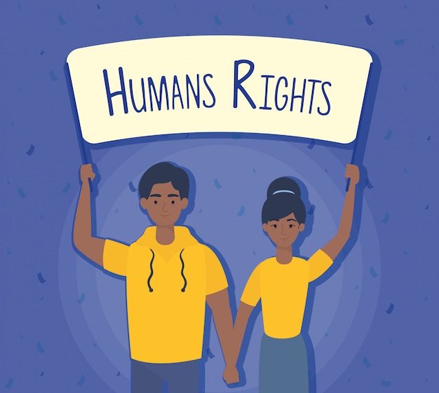人権ラベルベクトルイラストデザインと若いアフロカップル 無料のベクター