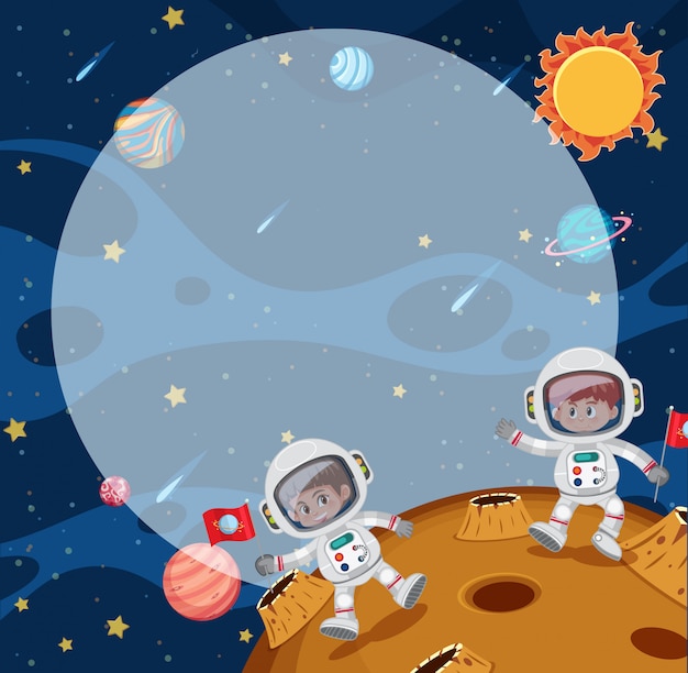 Young astronuats on the moon Vector | Premium Download