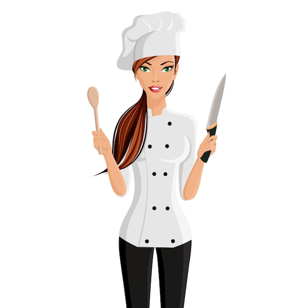 Download Free Vector | Young attractive woman in restaurant chef ...