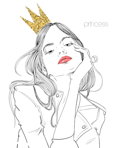 Young beautiful woman with crown Premium Vector