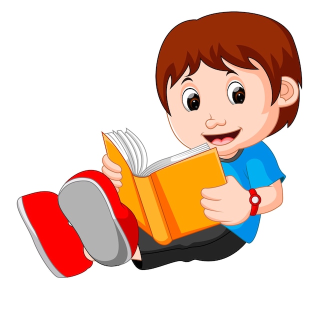 Premium Vector | Young boy cartoon reading book