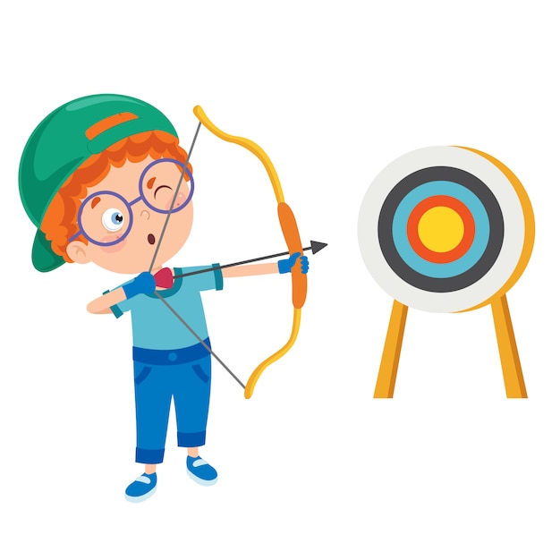 Premium Vector | A young boy playing archery