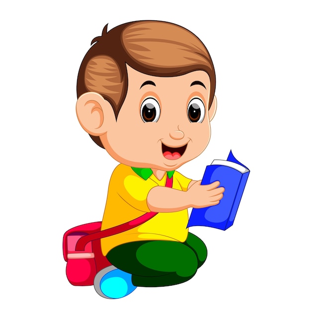 Premium Vector | Young boy reading book