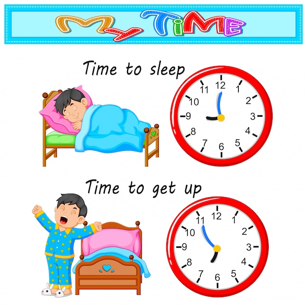 Premium Vector | Young Boy Time To Bed And Wake Up