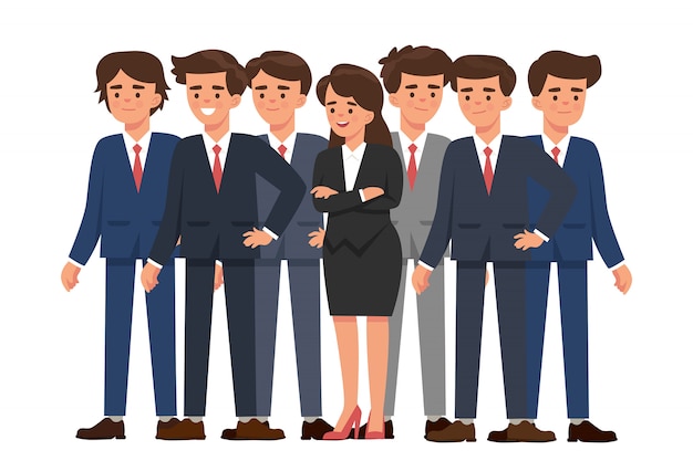 Premium Vector | Young business woman stands out among many business men