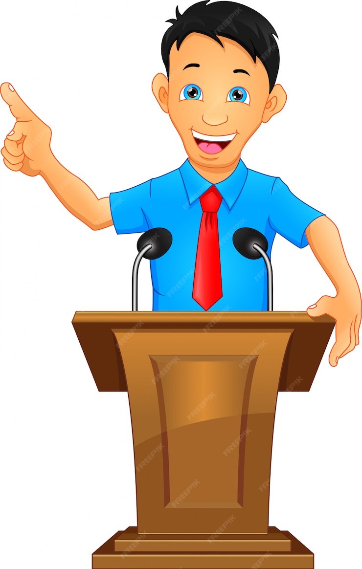 Premium Vector | Young businessman giving a speech onstage