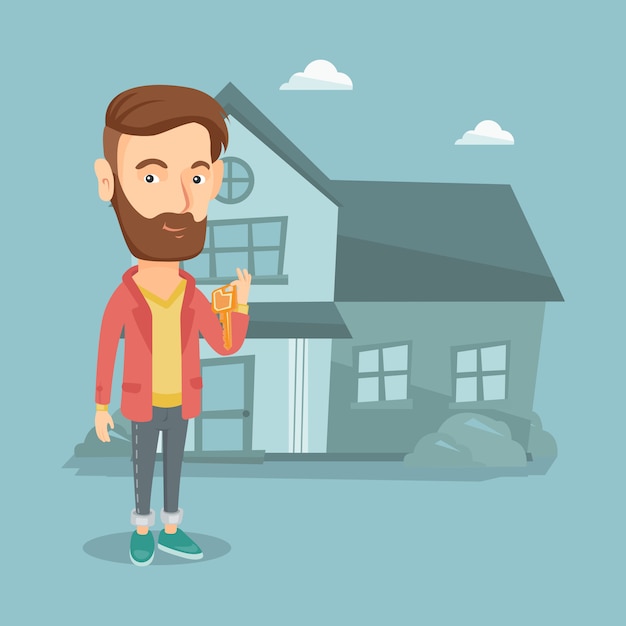 Download Young caucasian homeowner with key. Vector | Premium Download