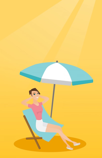 Premium Vector Young Caucasian Woman Relaxing On The Beach Chair